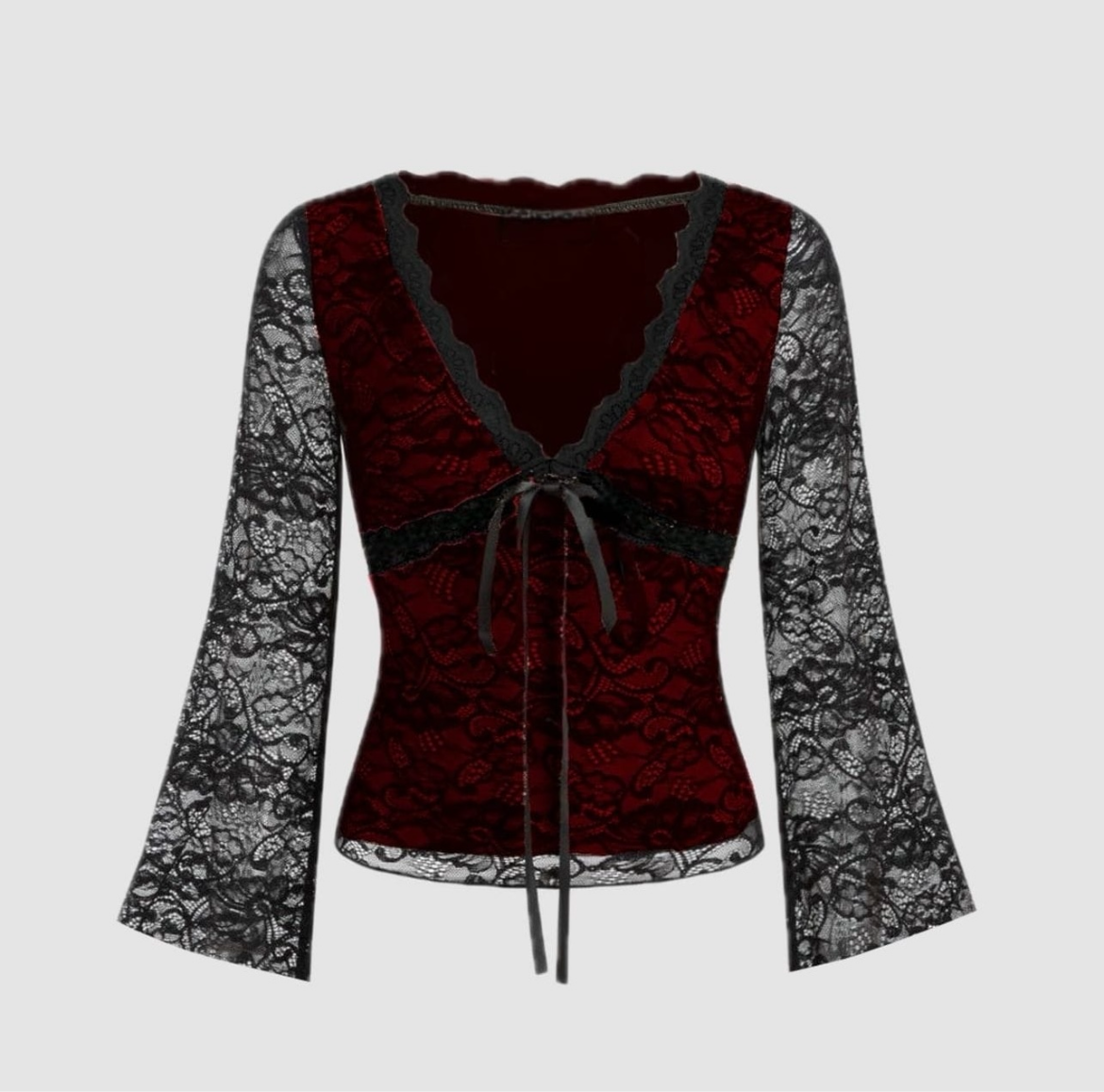 Lace Mesh Bell Sleeve Top