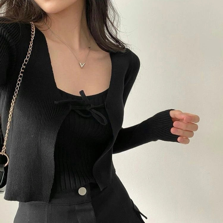 Ribbed Tie-up Cardigan