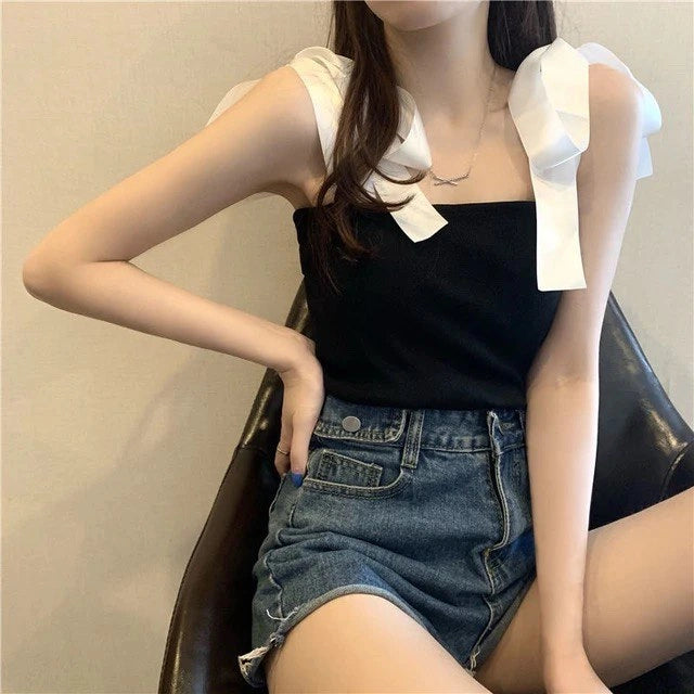 Ribbed Shoulder-Tie Top