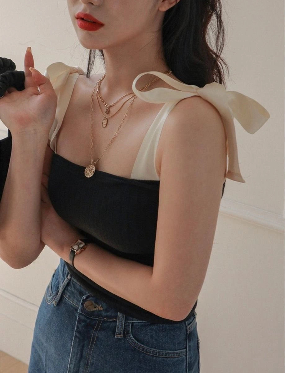 Ribbed Shoulder-Tie Top