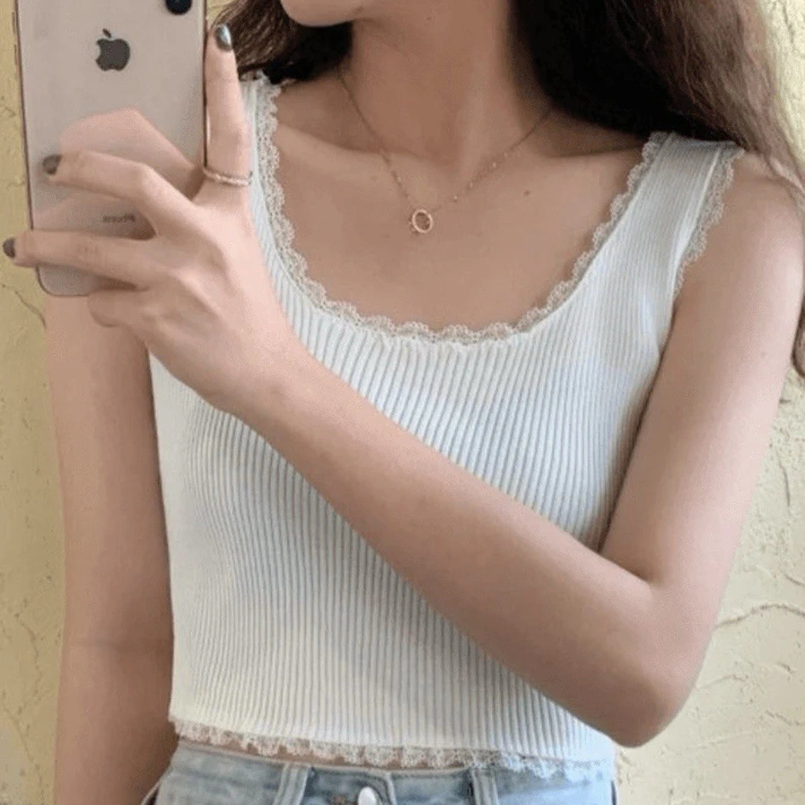 Lace Ribbed Tank Top