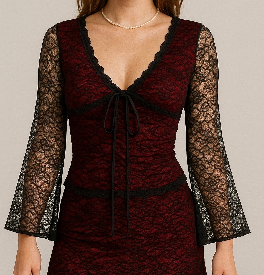 Lace Mesh Bell Sleeve Top