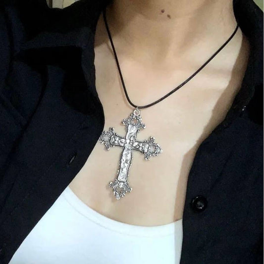 Big Oxidised Cross Necklace