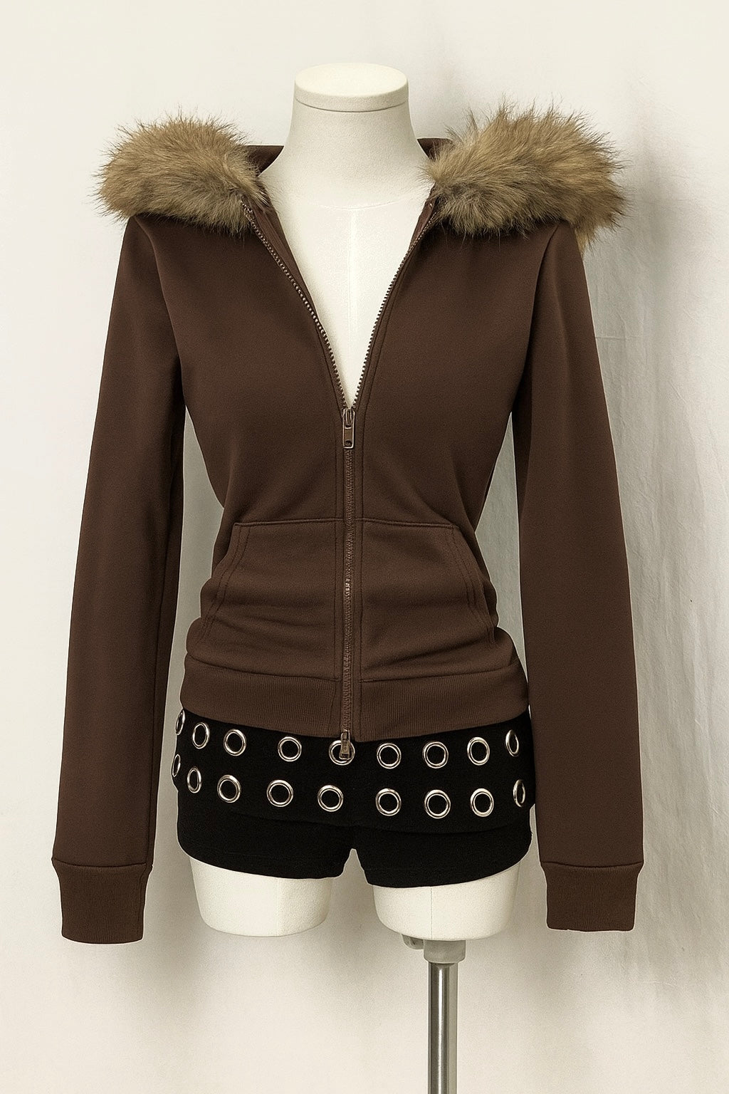 Faux Fur Hoodie - Brown