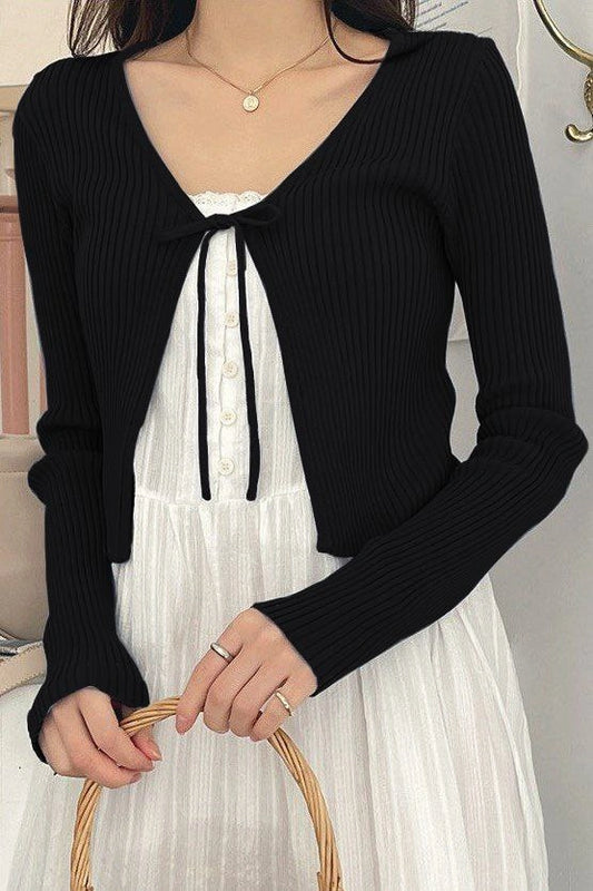 Ribbed Tie-up Cardigan