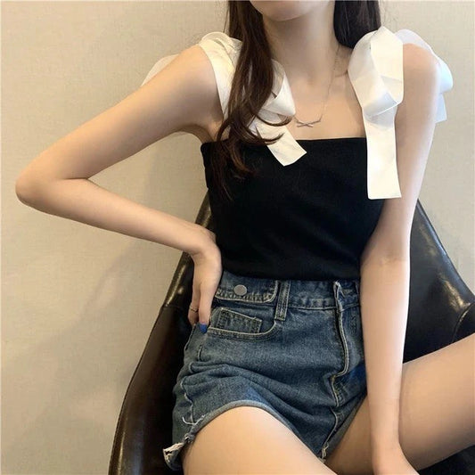 Ribbed Shoulder-Tie Top